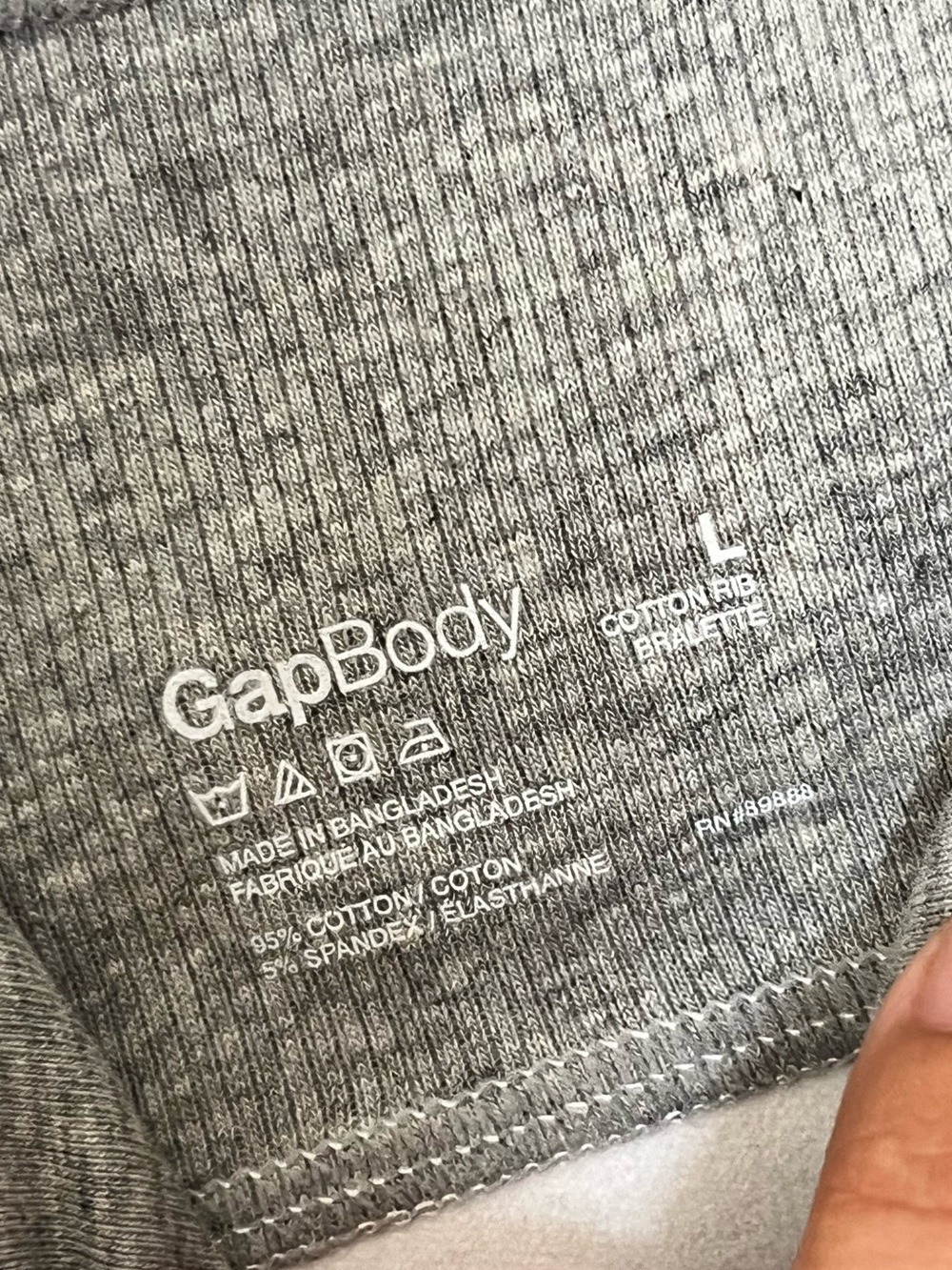 GapBody Cotton Rib Bralette Gray White Logo Band NEW Size Large Clean Girl - Picture 2 of 6